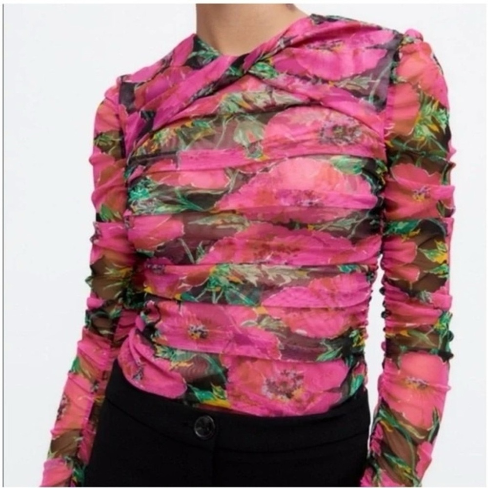Zara Pink Floral Mesh Blouse